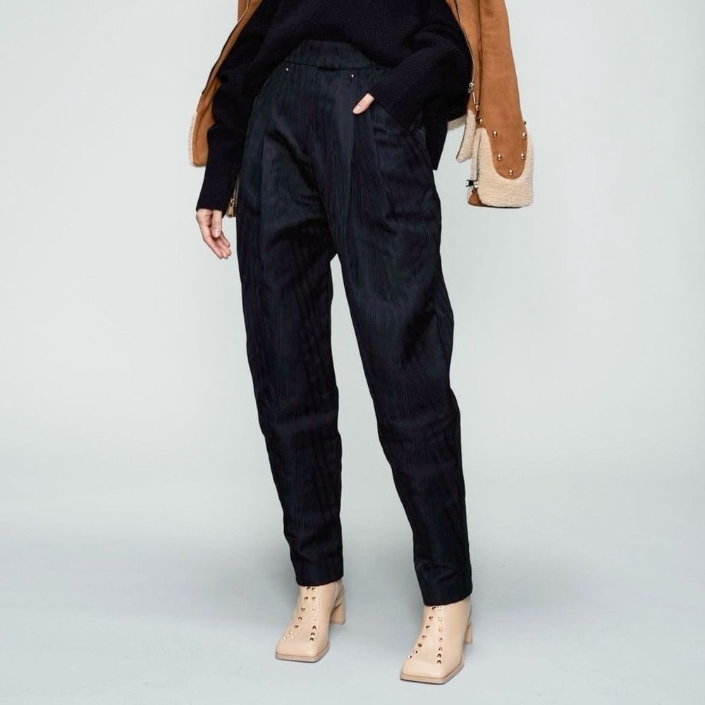 Vivienne Hu VHNY Black Taffeta Jacquard Stripe Barrel Leg Trousers Womens Size 2